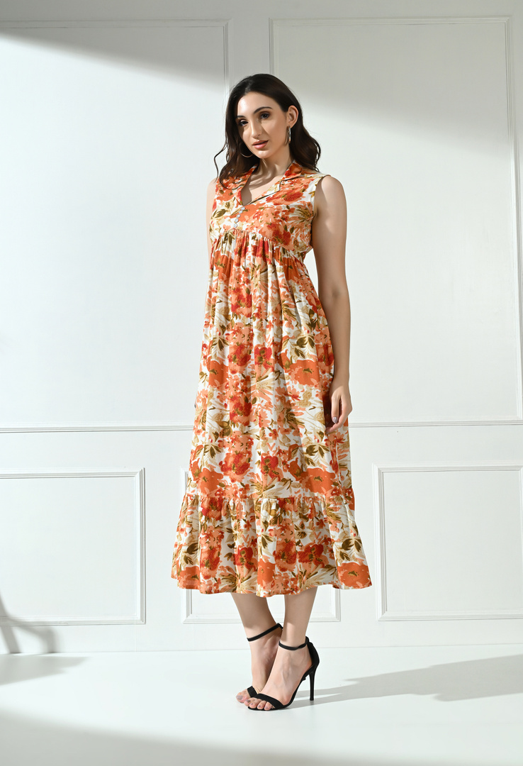 TREND ME Women Fit and Flare Orange Midi/Calf Length Dress