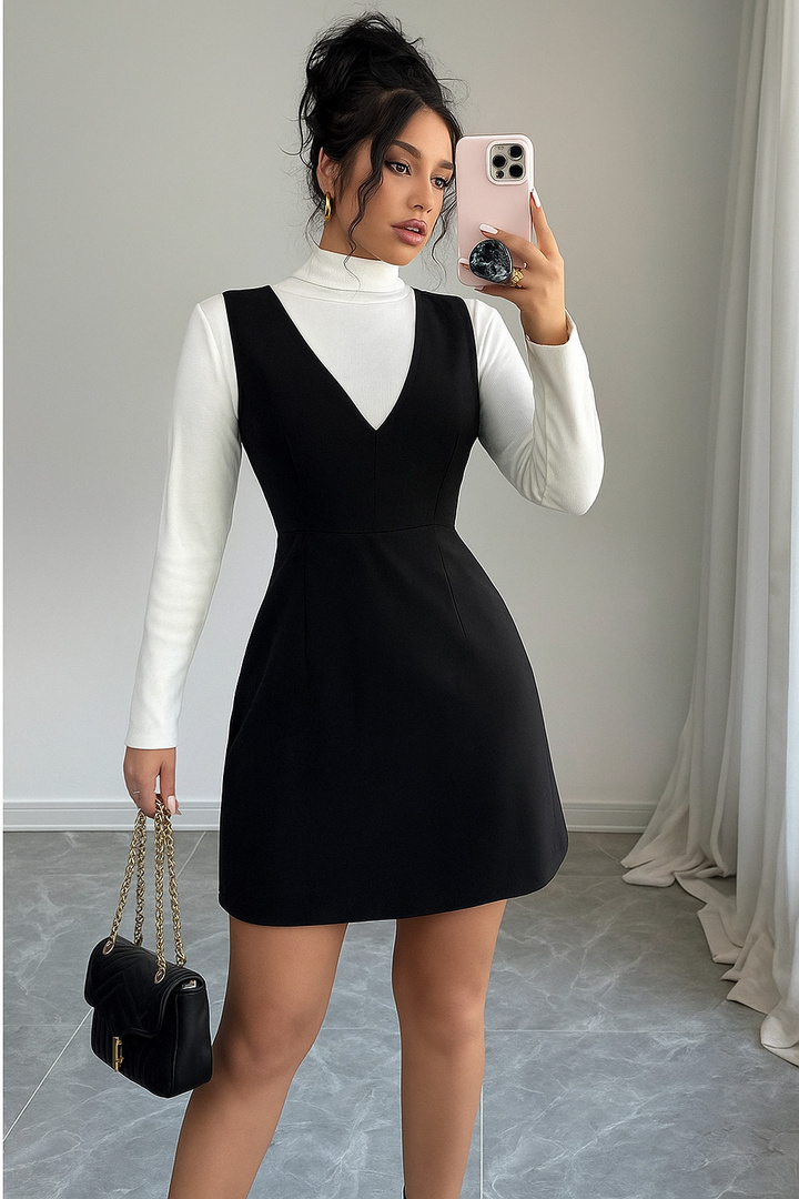 FALTOOO Women Bodycon Black Above Knee/Mid Thigh Length Dress