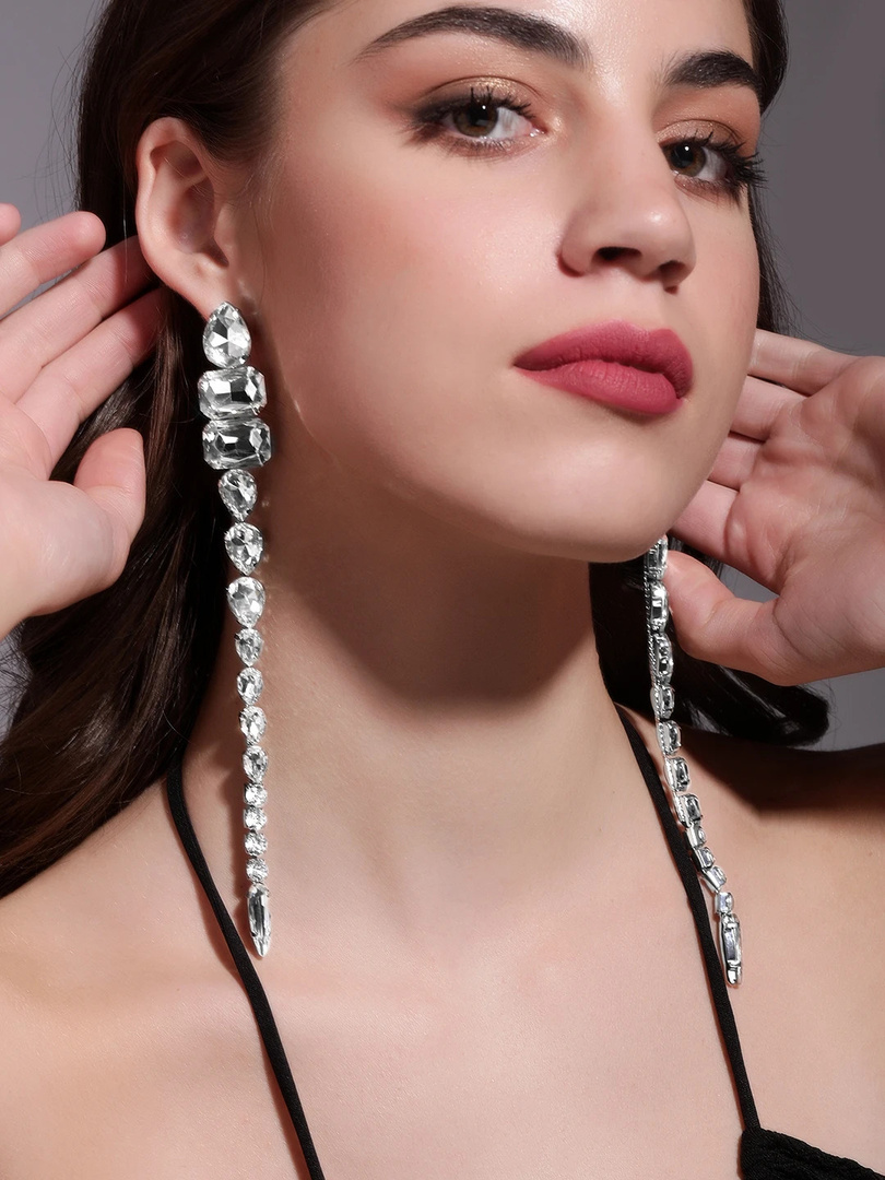 Rubans Voguish Opulent: AD Shoulder Duster Grand Earrings Brass Stud Earring