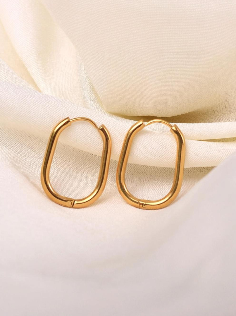 PALMONAS Plain Ovate Hoop Earrings- 18k Gold Plated All