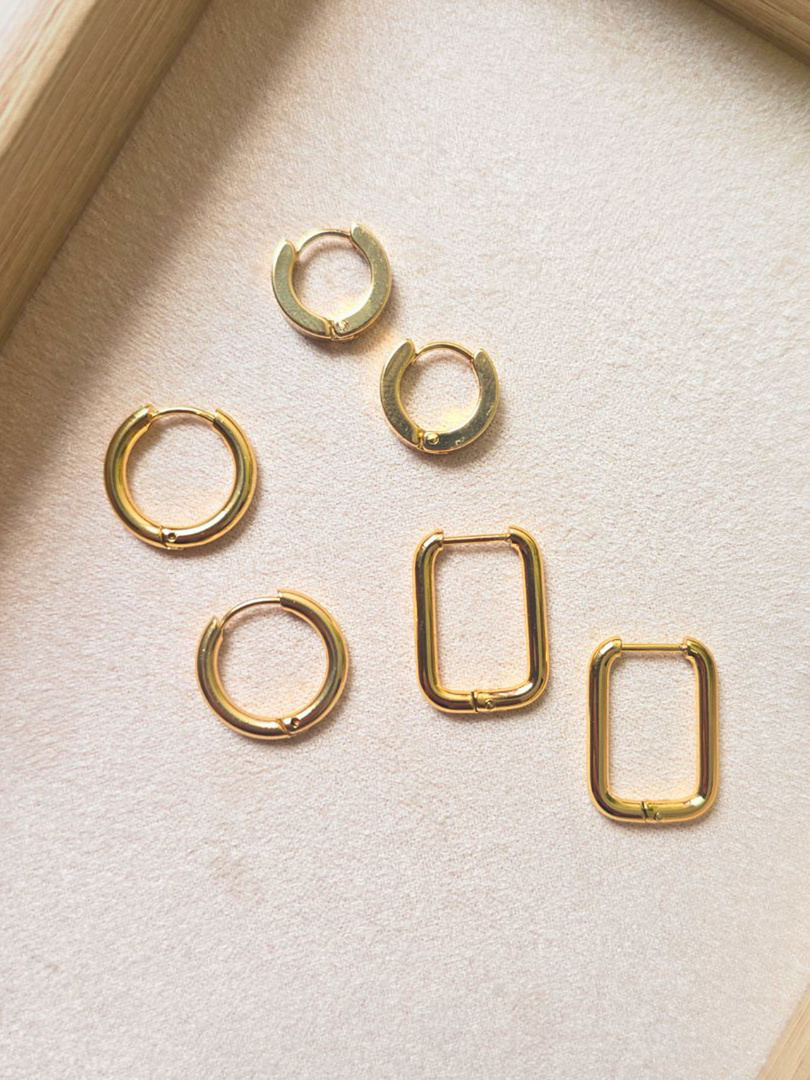 Bauble Cluster Anti Tarnish 18k Gold Plated 3 Pairs Stud Earrings Set for Girls & Women| Stainless Steel Earring Set, Hoop Earring