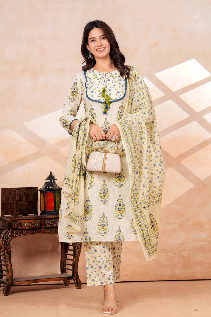 Jaipur Sarai Women Pure Cotton Kurta Pant Dupatta Set