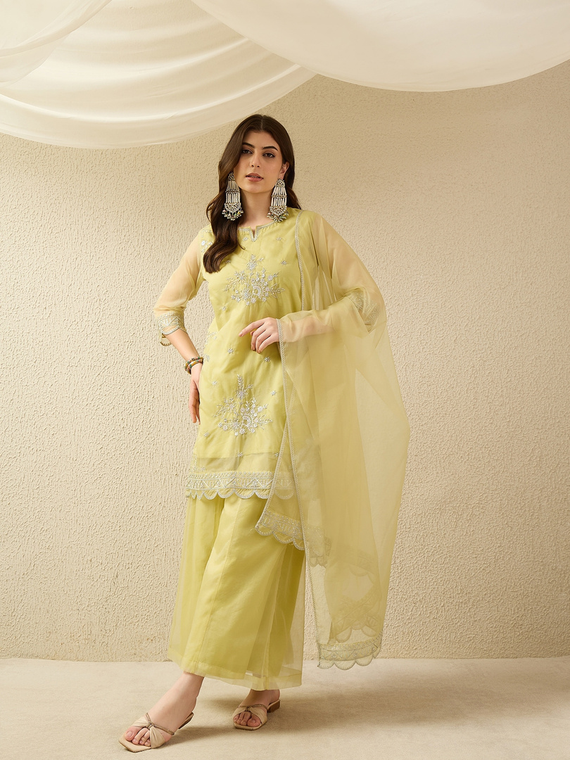 AVANSHEE Women Polyester Kurta Palazzo Dupatta Set