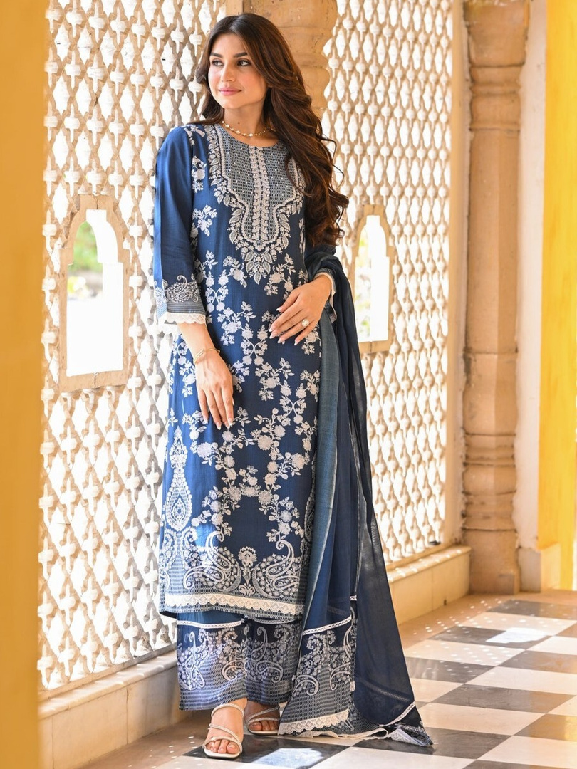 ASAYATI Women Muslin Kurta Palazzo Dupatta Set