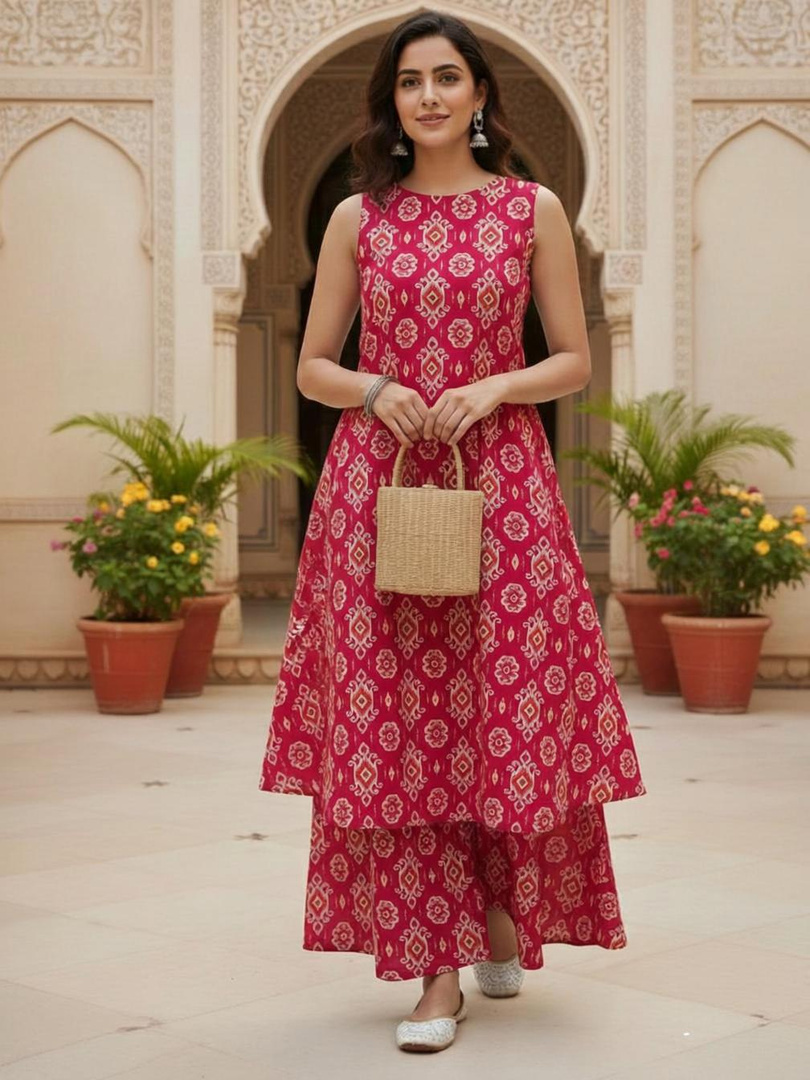 BEEGET FASHION Women Viscose Rayon Kurta Palazzo Set