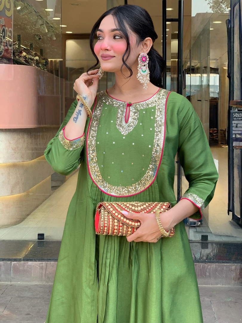 THE52 Women Chanderi Kurta Pant Dupatta Set