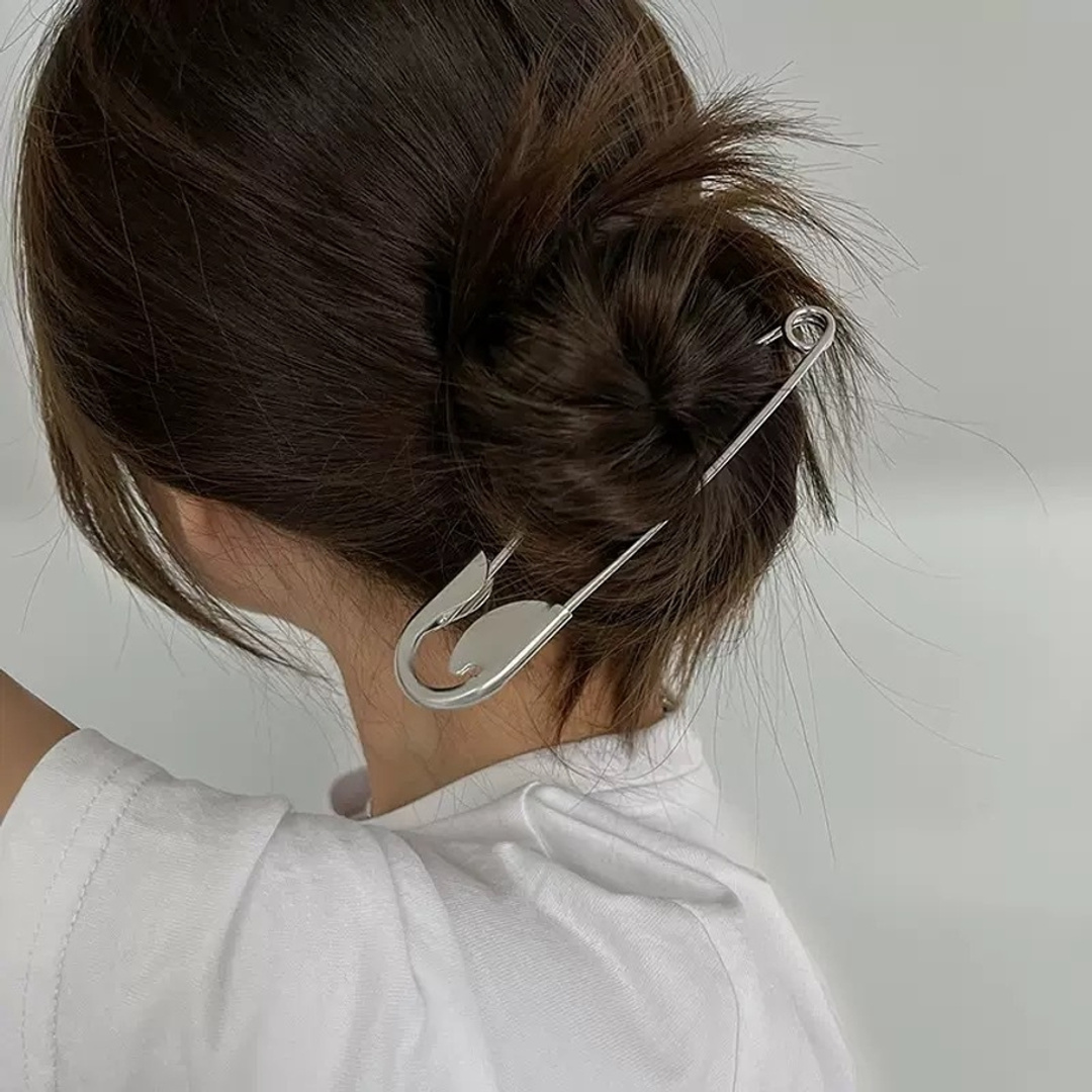 mohaati Oversized Safety Pin Korean Style Hair Accessory Hair Clip (Silver)