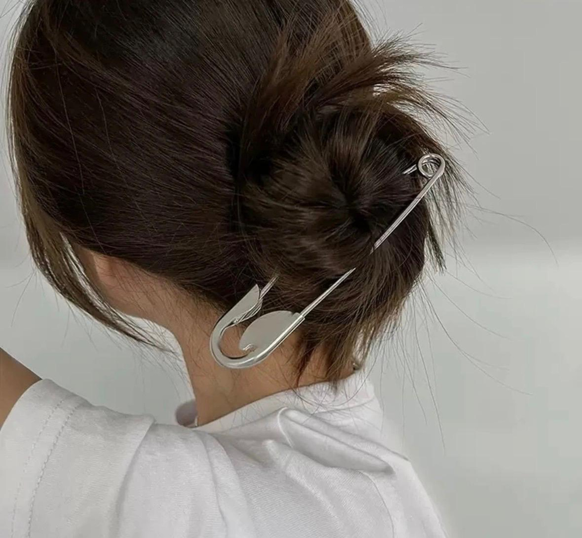 Bringslight Oversized Silver Big Safety Pin Hair Clip Korean Hairpin Hair Clip (Silver) Back Pin (Silver)
