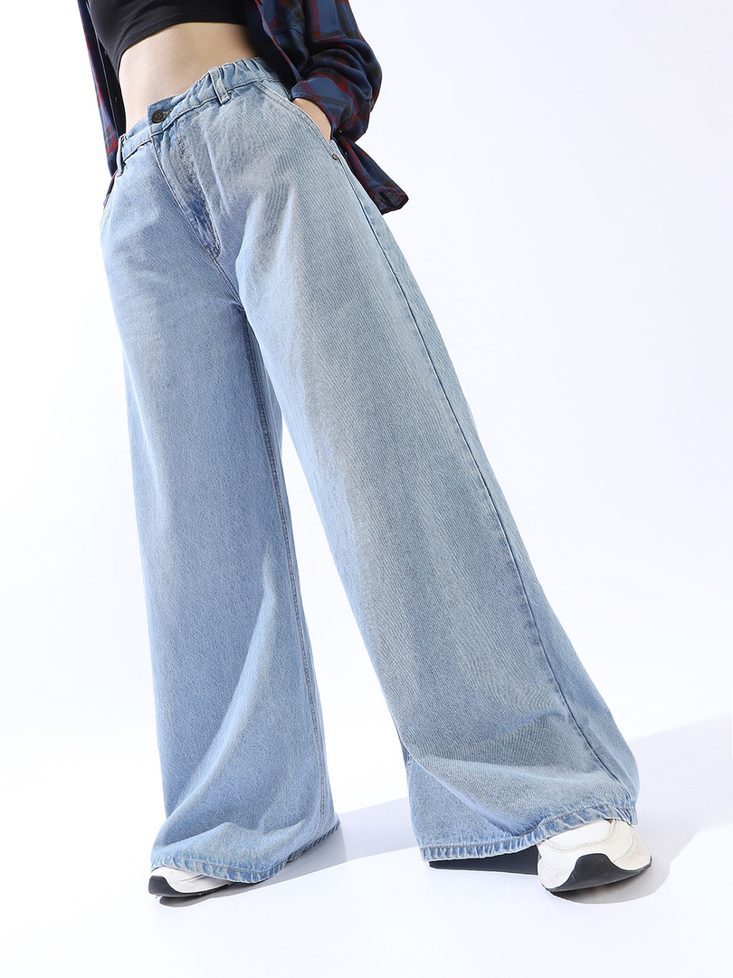 High Star Women Loose Fit High Rise Blue Jeans