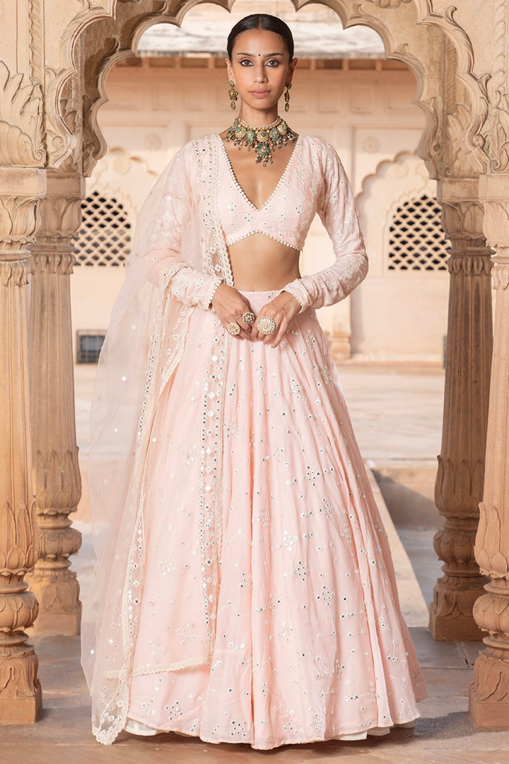 FAB WINDOW Embroidered Semi Stitched Lehenga Choli (Pink)