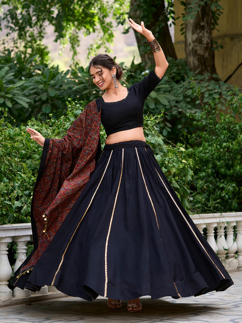 AAYUSHYAM ENTERPRISE Self Design Semi Stitched Lehenga Choli (Black)