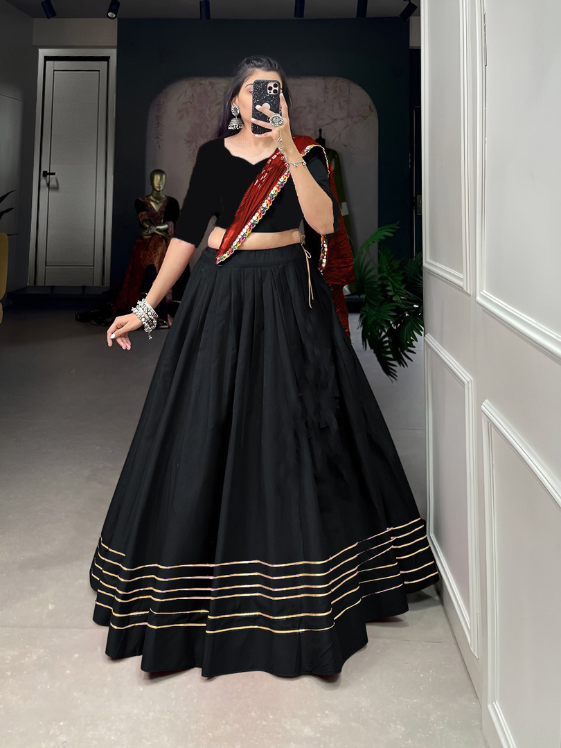MITRABIZ Solid Semi Stitched Lehenga Choli (Black)