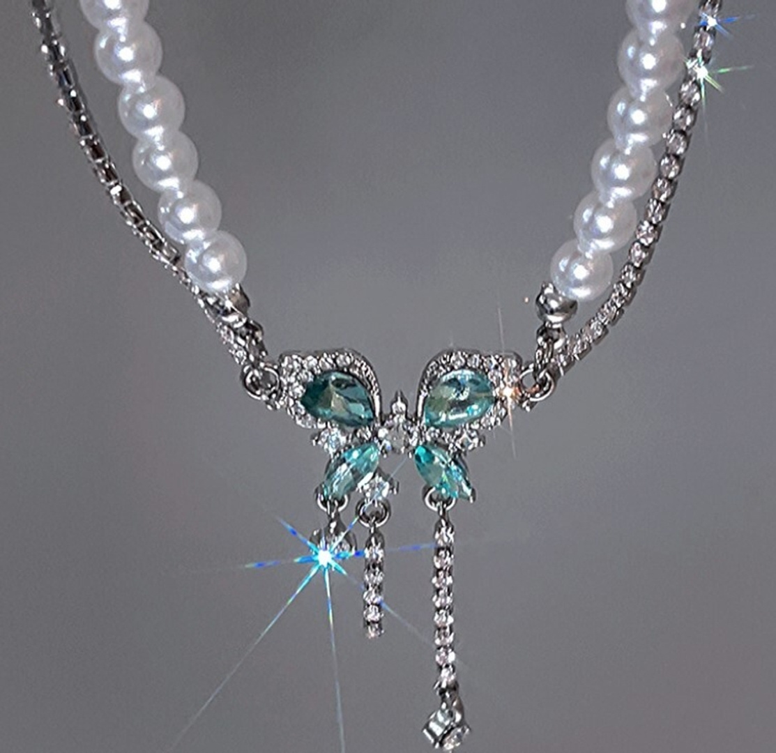 AKISON JEWELS Pearl Butterfly Necklace Pendant Chain For Girls Women Party Daily Wear Pearl Silver Plated Alloy Necklace