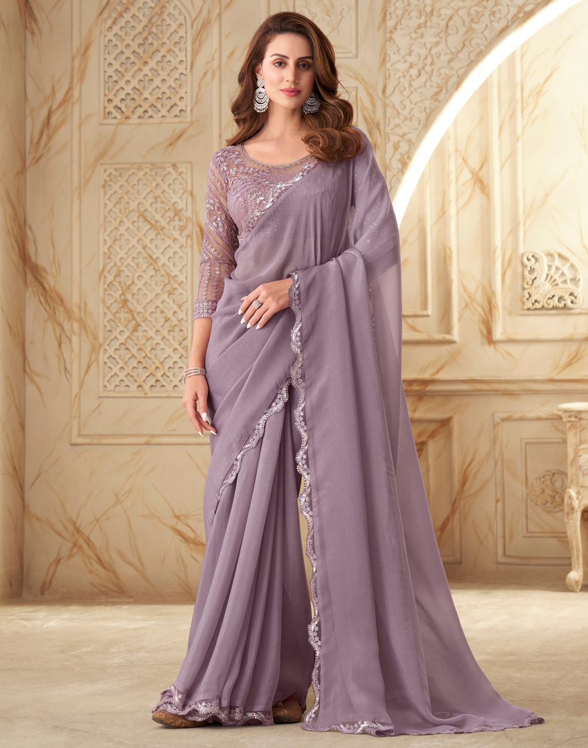 Samah Embroidered, Embellished Bollywood Georgette Saree (Pink)