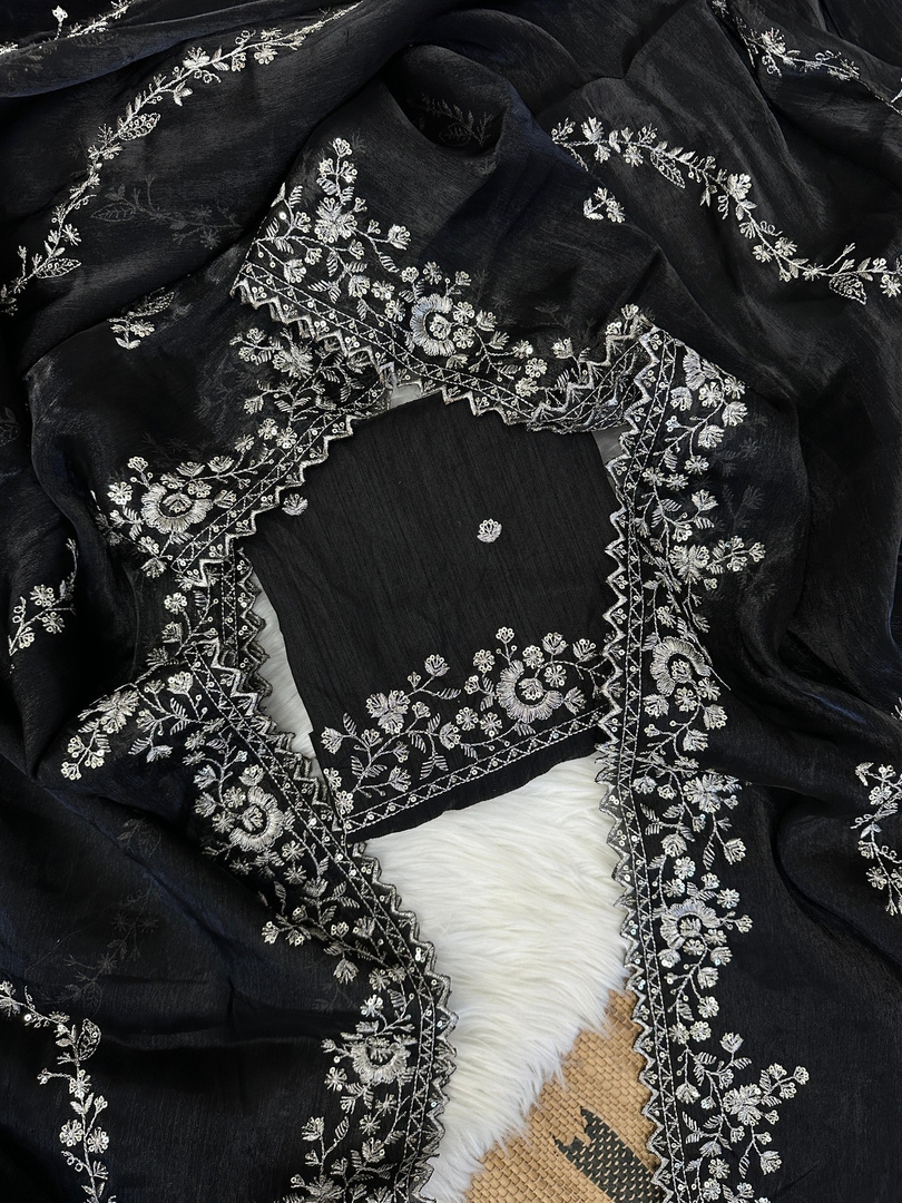 Dimgrey Embroidered Bollywood Organza Saree (Black)