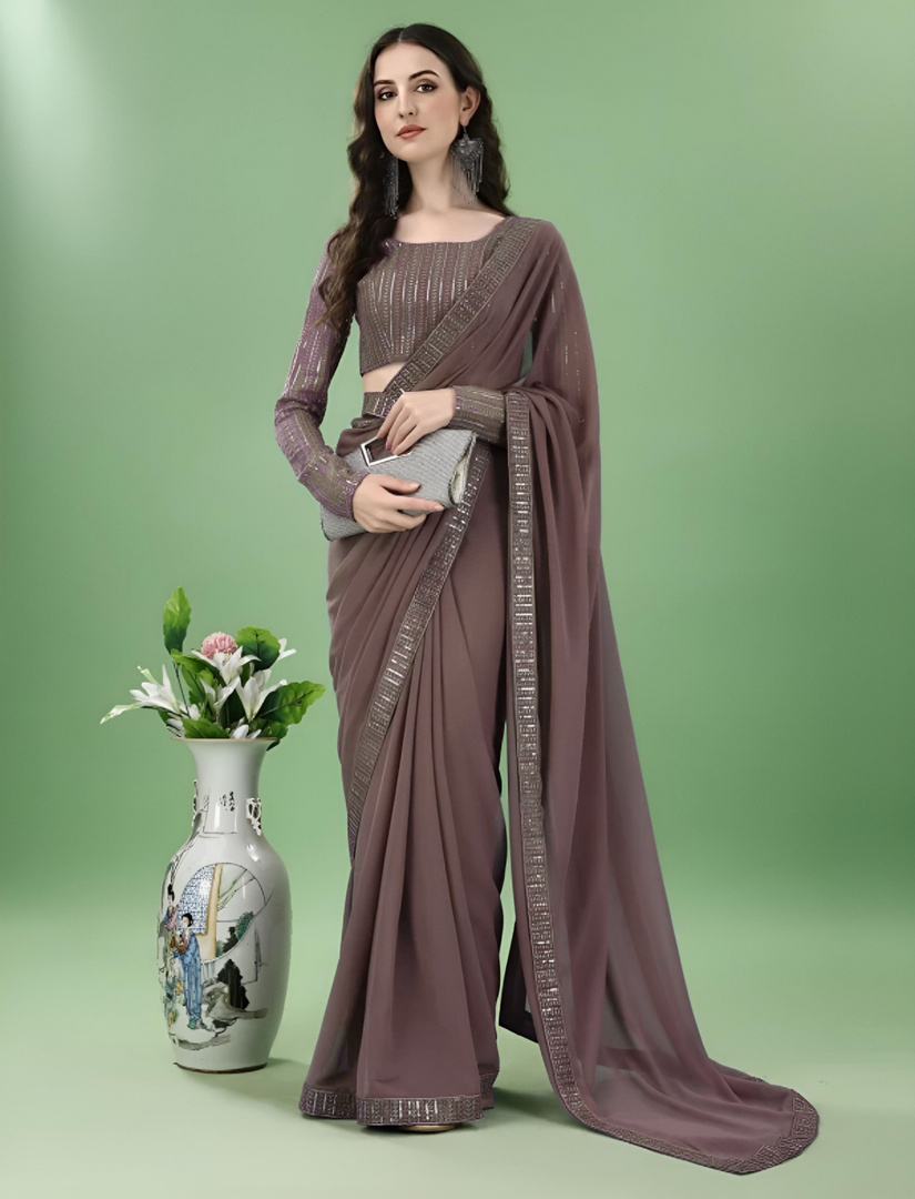 Labheshwari Embroidered Bollywood Georgette Saree (Brown)
