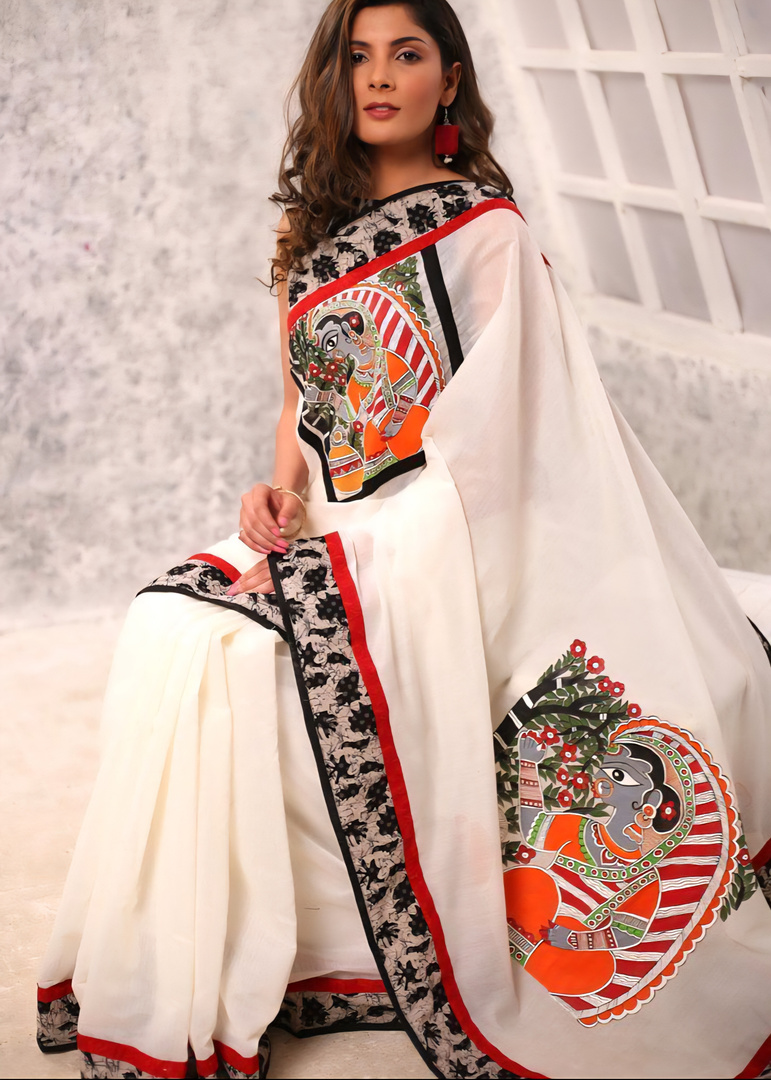 Arpita Fashion Floral Print, Digital Print Bollywood Linen Saree (Multicolor)