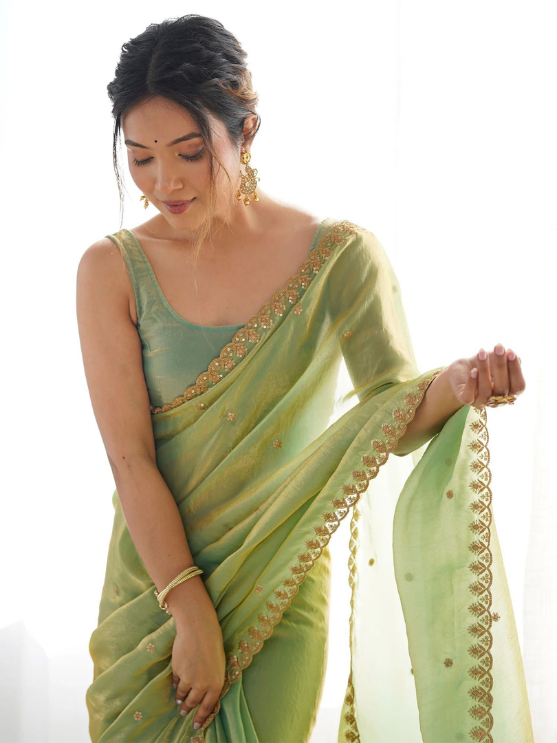 Sareemall Embellished Bollywood Organza Saree (Light Green)