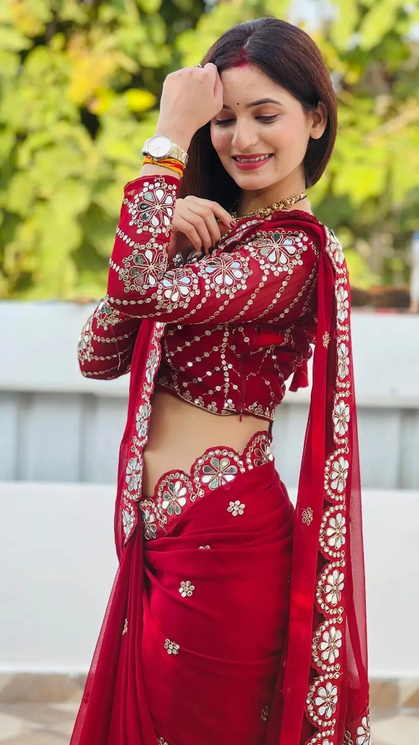Shiroya Brothers Embellished, Embroidered, Solid/Plain Bollywood Georgette Saree (Maroon)