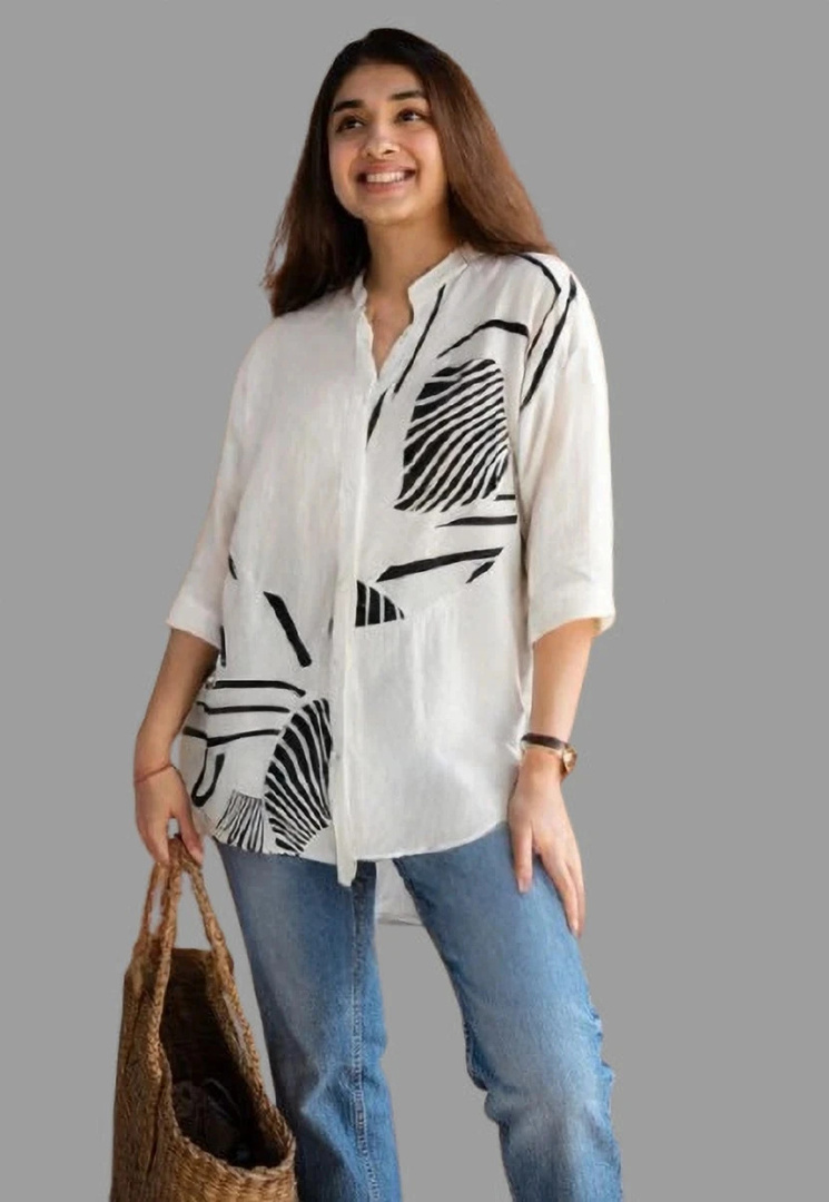 THECLASSICTOGS Women Regular Fit Printed Mandarin Collar Casual Shirt