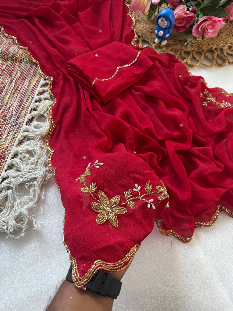 Ek-Pal Embroidered Bollywood Satin Saree (Red)