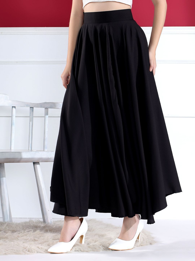 KAHARA Women Solid Flared Black Skirt