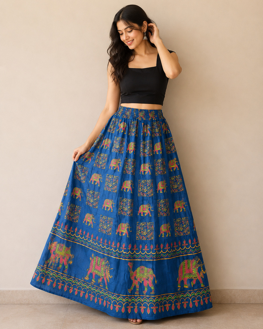 Dream of style Women Printed Flared Blue Skirt