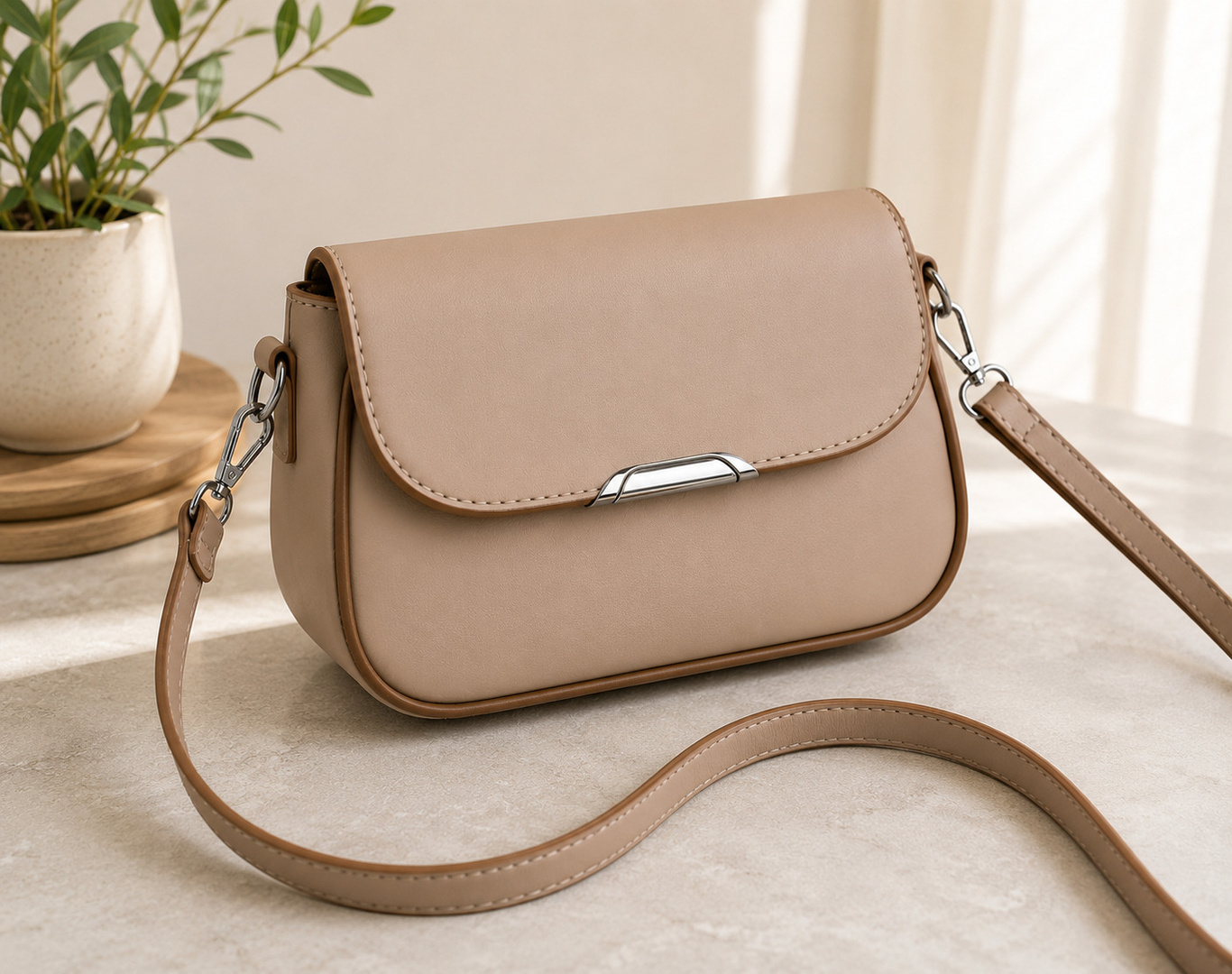 ZAALIQA Beige Women Sling Bag PU Leather Sling Bag for Women | Elegant Crossbody Shoulder Bag | Lightweight