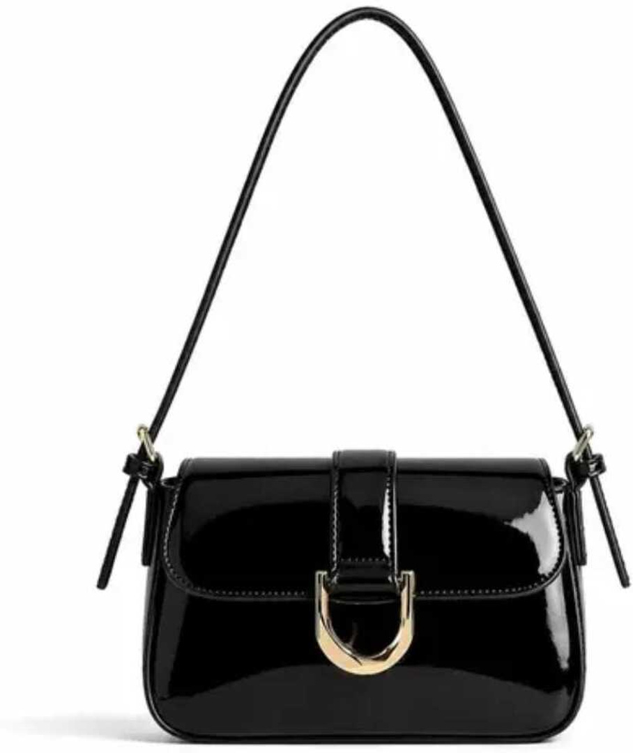 Inza Black Girls Shoulder Bag Women’s Glossy Black Shoulder Sling Bag