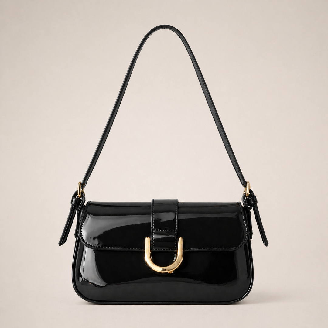 ZAALIQA Black Women Shoulder Bag Elegant Patent Leather Handbag for Women | Black Shoulder Purse