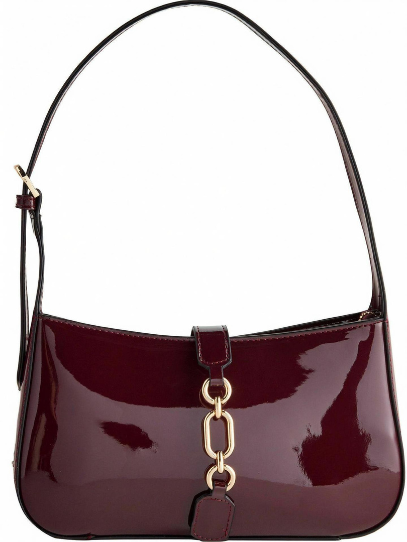 LIZIQI Maroon Girls Sling Bag Glossy Patent Leather Shoulder Sling Bag for Women