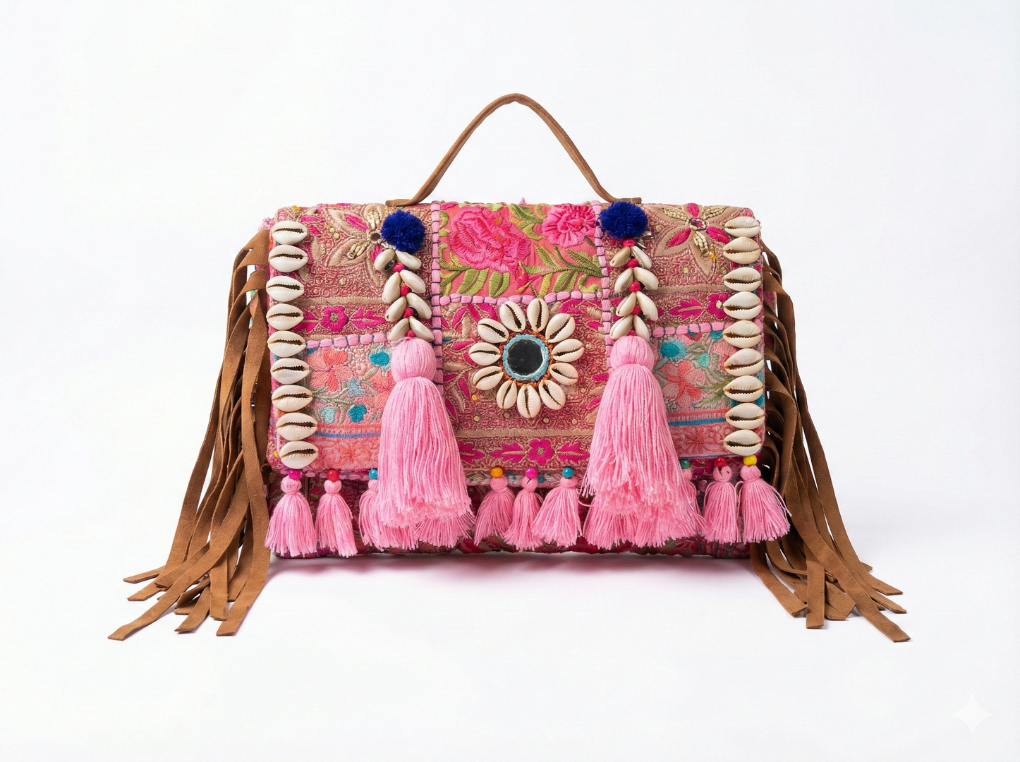 Heritage Styles Pink, Multicolor Women Sling Bag Brown Flings Banjara Tassel Bag | Embroidered Boho Sling Clutch for Women