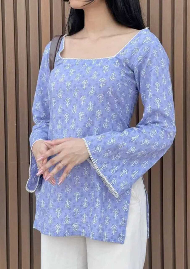 Urvi Collection Printed Pure Cotton Tunic Kurta for Women (Purple)