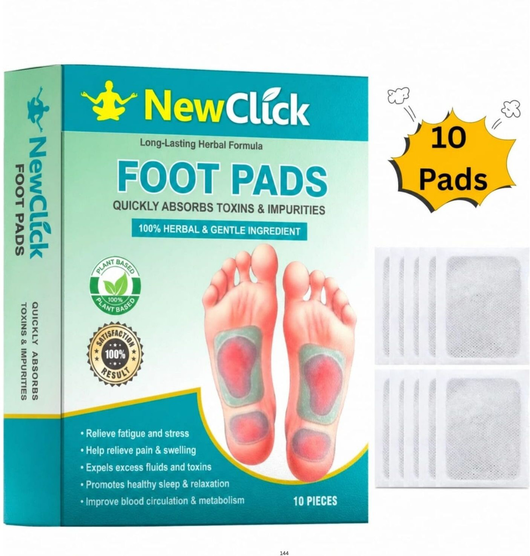 NewClick Foot Pads for weight loss Herbal Detoxn Routine a1143 Plaster & Patch (10 x 1 Patches)
