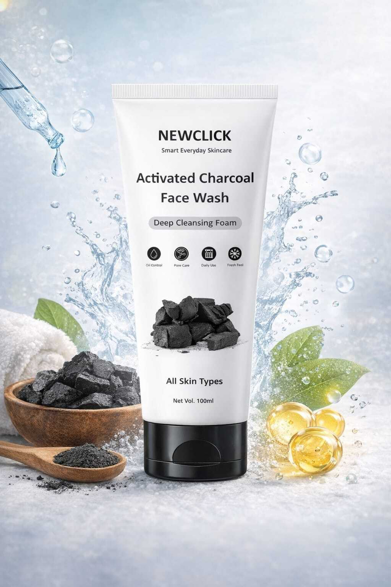 NewClick Activated Charcoal  100ml | Deep Cleansing Formula | For Oily & Acne Prone Skin a2256 Face Wash (100 ml)