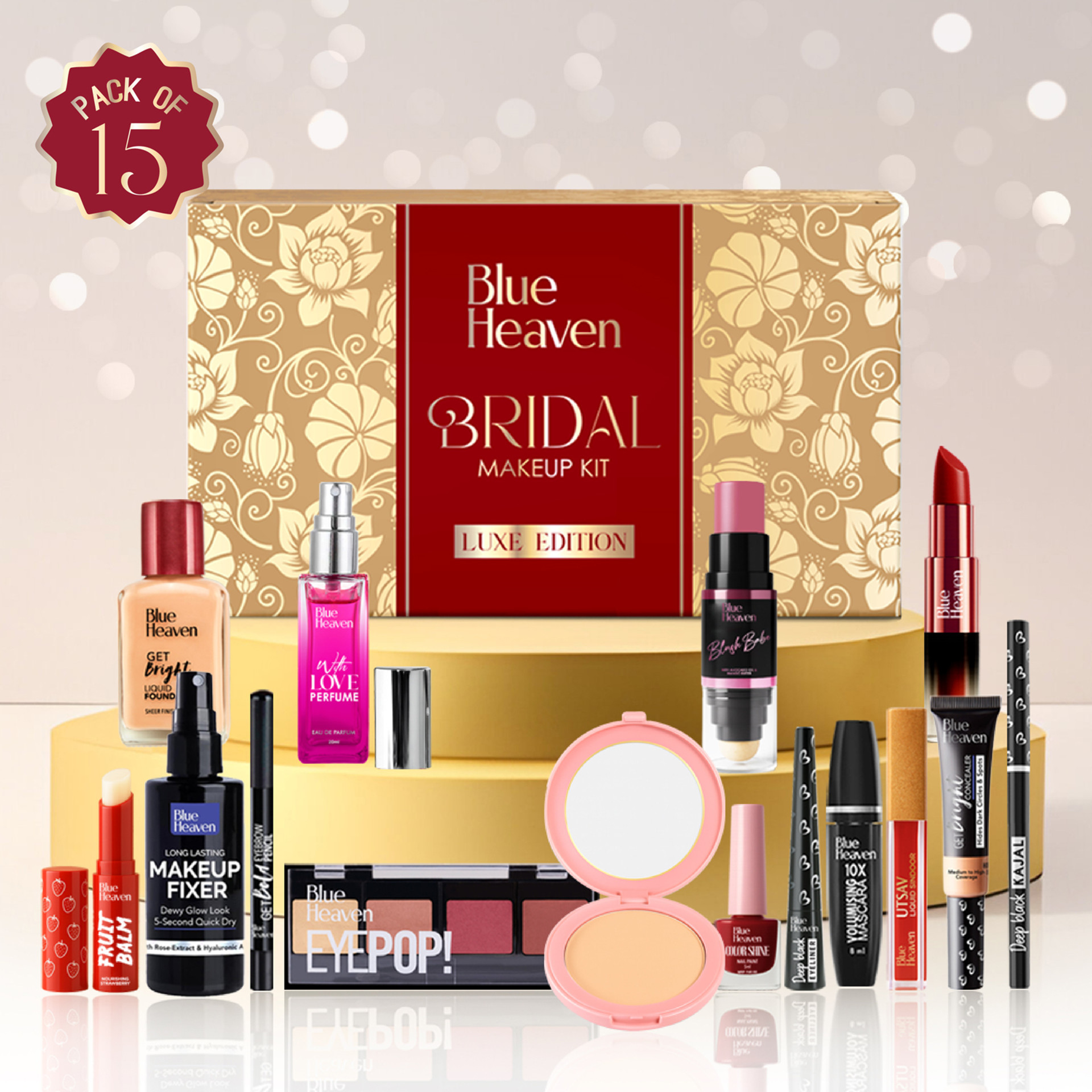 BLUE HEAVEN Bridal Makeup Kit Luxe Edition Makeup Gifting Combo Set for Women - Pack of 15