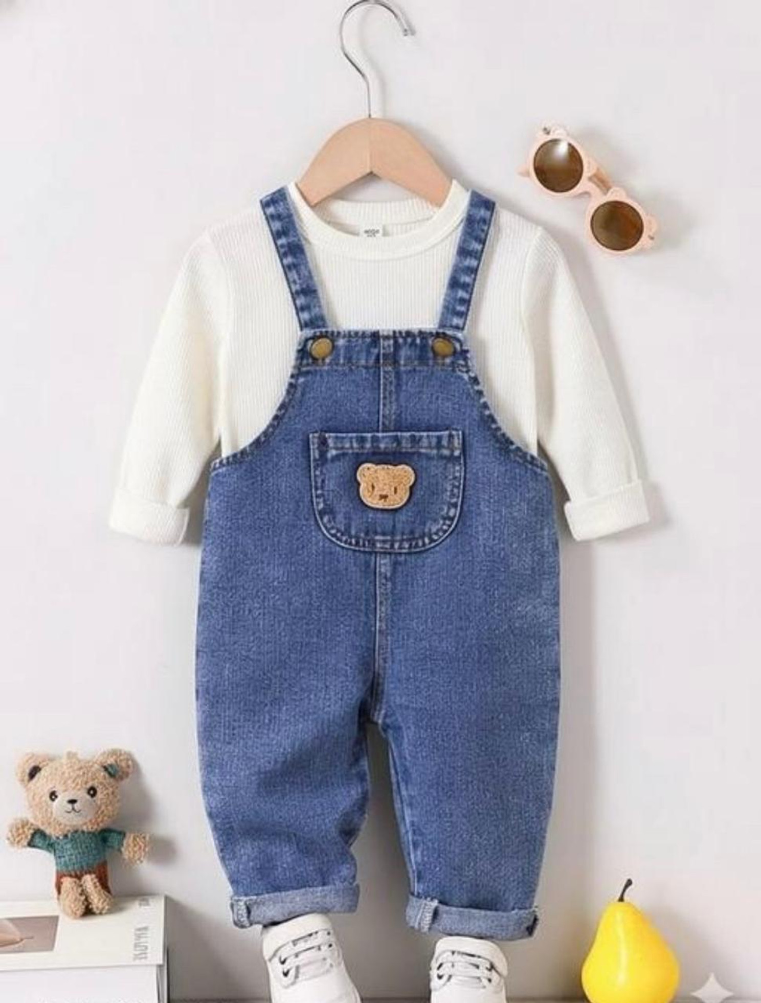 Fine Baby Baby Boys & Baby Girls Casual Dungaree T-shirt (Blue, White)