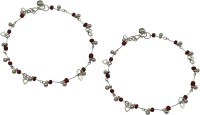 HIGH TRENDZ Silver Heartz With Maroon Beads Alloy Anklet(Pack of 2)