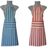 VKE Product Cotton Home Use Apron - Free Size(Red, Blue, Pack of 2)