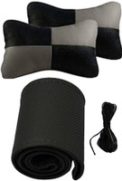 Allure Auto 1 Leatherite Car Steering Cover, 1 Pair Of Neck Rest Combo