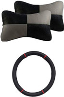 Allure Auto 1 Ring Type Car Steering Cover, 1 Pair Of Neck Rest Combo