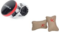 Auto Car Winner 1 Hot Pink Puzzle Vehicle Steering Knob, 1 Pair of Type R Beige Neck Rest Cushion Combo