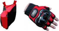 Gking Red & Black Bike Body Cover With Half Red Probiker Full Gloves Combo