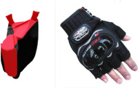 Gking Red & Black Bike Body Cover With Half Black Probiker Full Gloves Combo