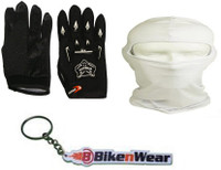 Bikenwear 1 Pair Gloves-Black(Free Size), 1 Face Mask-Cream,1 Keyring Combo