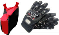 Gking Red & Black Bike Body Cover With Black Probiker Full Gloves Combo