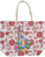 CraftEra Red Flower Print With Cute Girls Design Multicolor Jute Handheld Multipurpose Bag(Red, 45 inch)