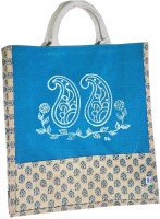 CraftEra Flower Print With Carry Design Blue Jute Handheld Multipurpose Bag(Blue, 45 inch)