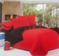 Dexim Double Florescent Color Polyester, Satin Bedding Set(Red, Black)
