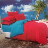 Dexim Double Florescent Color Polyester, Satin Bedding Set(Blue, Red)